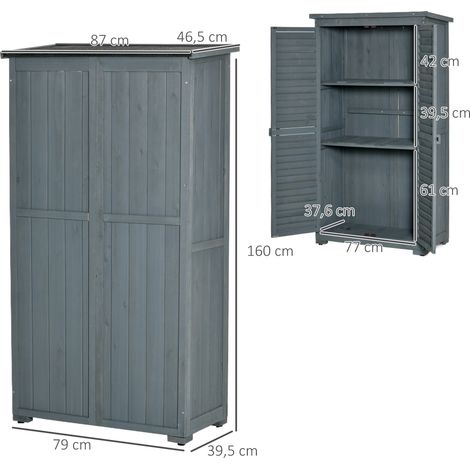 Gartenschrank Holz, Geräteschuppen wetterfest 87x46,5x160cm, Gerätehaus mit Tür, Pultdach, Böden, Geräteschrank, Gartenhaus Werkzeugschrank Gartenschuppen für Garten, Terrasse, Grau (1/5)