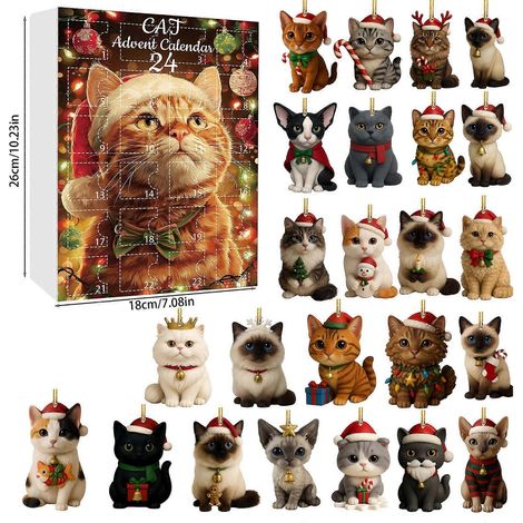 Nouveauté 2025 : Calendrier de l'Avent pour les amoureux des chats, boîte surprise, décoration pour sapin de Noël en acrylique (1/5)