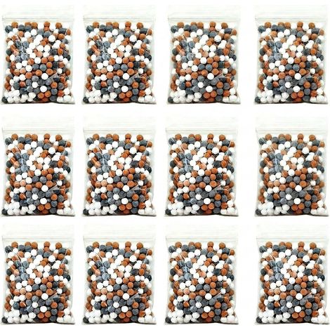 12 Recharge Billes Anti Calcaire pour Pommeau de Douche, Boules Minérales Pommeau de Douche Anti Calcaire, Recharges Filtrantes à Ions Négatifs, Billes Céramiques Rouge Gris Blanc (1/5)