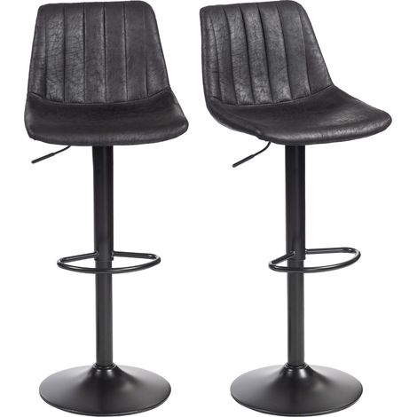Ensemble de 2 tabourets de bar style rétro, avec repose-pieds, réglables en hauteur, vérin à gaz, noirs (1/5)