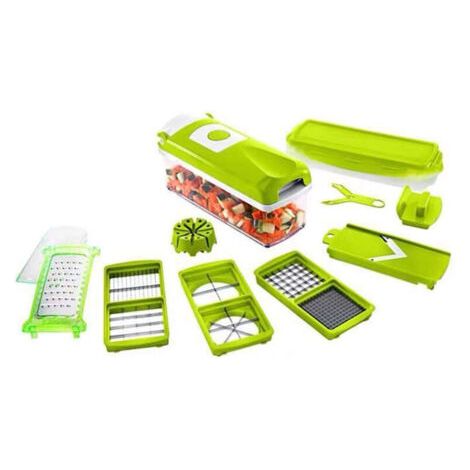 Weitere Küchenaccessoires (12-teilig) in Grün – Gemüseschneider für Würfel, Stifte, Scheiben, Streifen und Spalten – Salatschneider, Mandoline, Gurkenschneider
