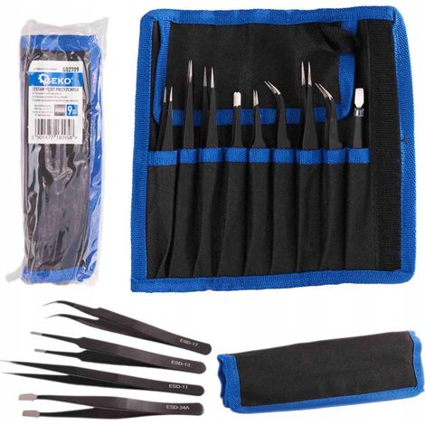 Geko Präzisionspinzetten-Set, 9-teilig, Edelstahl, im Etui (1/5)