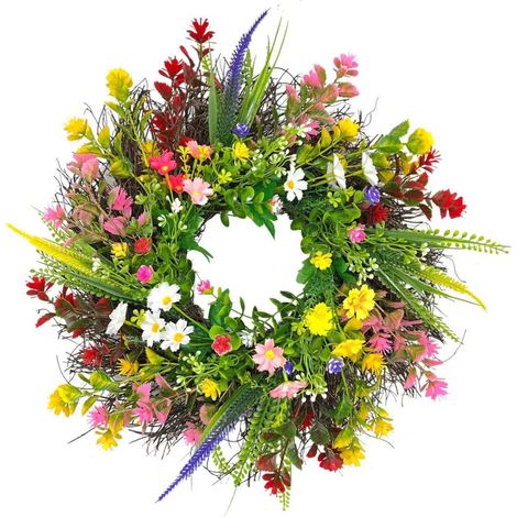 Guirlande Printanière - Couronne Fleurie Artificielle 45 cm - Décoration Porte Extérieure Intérieure - Style Boho Ferme - Pour Printemps Été (1/5)