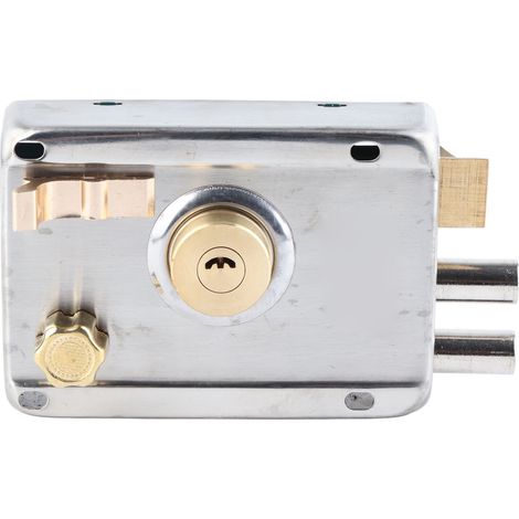 Ensemble de serrure à pêne dormant en acier inoxydable de style vintage, universelle pour porte d'entrée ou portail, avec cylindre à clé verticale.