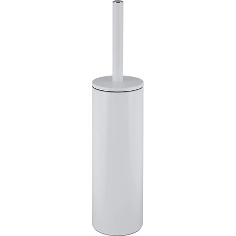 Brosse WC avec Support Acier - Modèle Akira - tête Interchangeable et d'un Pot en Acier Solide - avec Récipient hygiénique - Brosse Toilette fermée - à Poser - Blanc Mat - 40 x 9.5 x 9.5 cm (1/5)