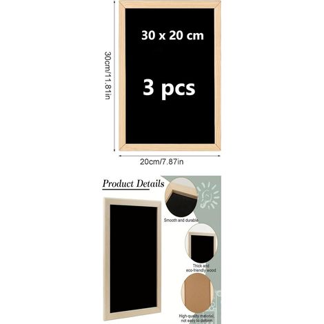 3pcs Tableau Noir en Bois, 30  20cm, Tableau noir avec cadre, Tableau à craie noir cadre, Sets de Tableau Noir en Bois,Comprend une lingette éponge, convient aux écoles, buffets et autres occasions.
