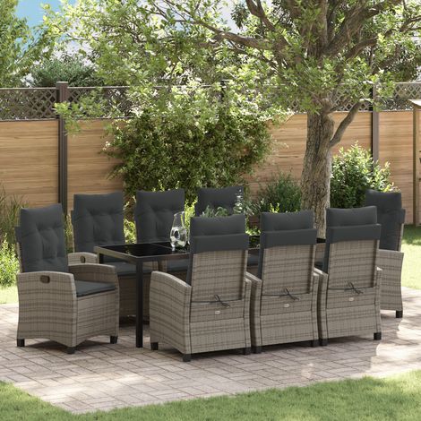 Garten Essgruppe 9 pcs Grau Poly-Rattan vidaXL (1/5)