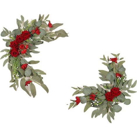 Set mit 2 vielseitigen künstlichen Blumen für Hochzeitsdekoration, Willkommensschilder, Blumengirlanden, rote Rose (1/2)