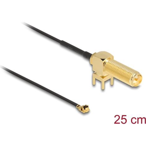 Delock Antena Cable RP-SMA 90Â° PCB mampara hembra a I-PEX Inc., MHFÂ® I macho 1.13 25 cm longitud de hilo 15 mm