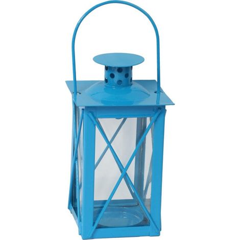 Lanterna portacandele in metallo blu per uso interno ed esterno. (1/3)