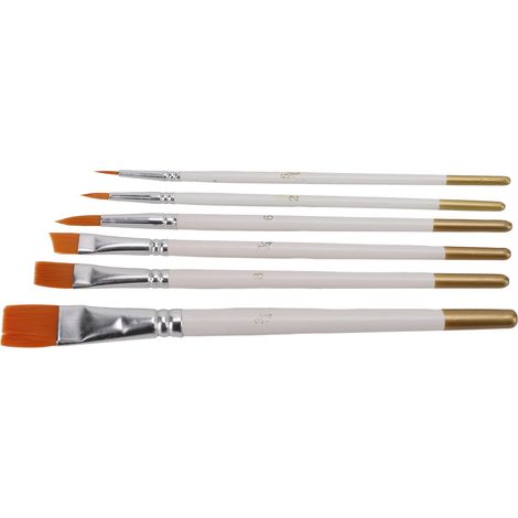 Ensemble de 6 pinceaux polyvalents en nylon blanc, mini, à pointes rondes et plates, pour peinture à l'huile et aquarelle. (1/5)