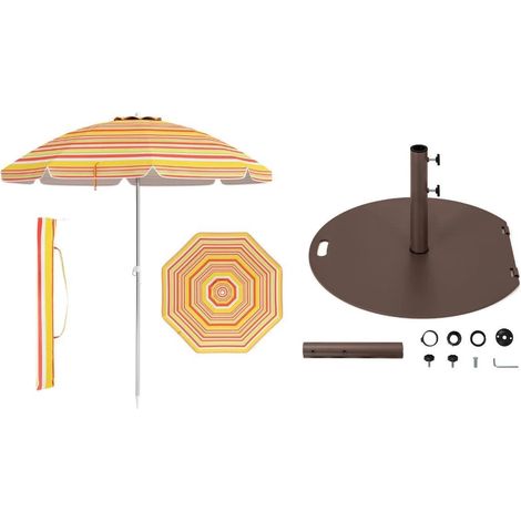 Parasol de plage 178 x 206 cm inclinable avec protection UV et stabilité renforcée en polyester rouge et jaune