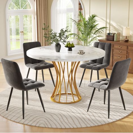 Esstisch-Set mit 4 Samtstühlen, rund 80 cm, MDF, Metall OKMYHOME (1/5)