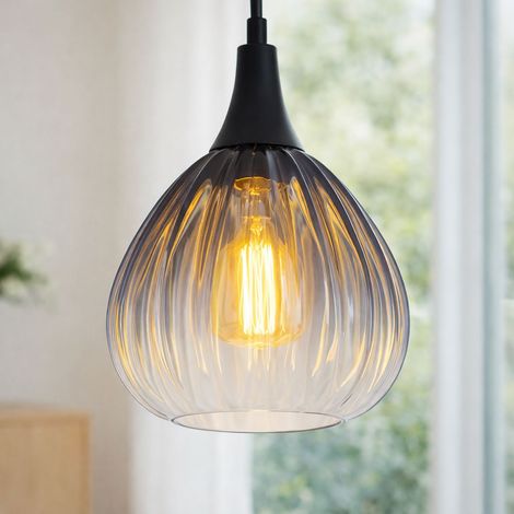 Hängelampe Pendelleuchte Esstischlampe Rauchglas Retro Wohnzimmerlampe H 120 cm