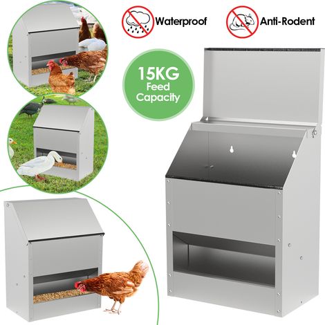 15 kg Mangiatoia automatica per polli da in acciaio zincato con coperchio in acciaio inossidabile per pollame