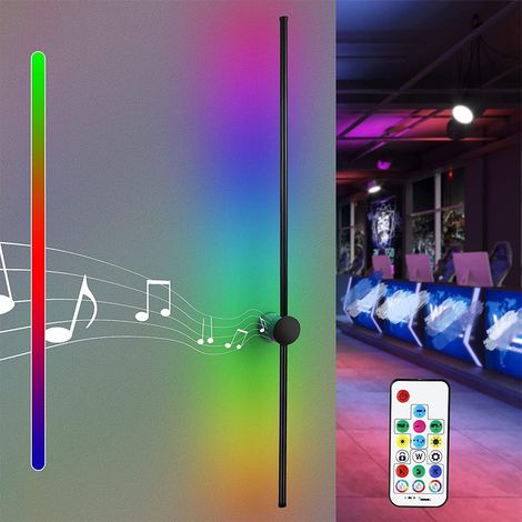 GBLY Led Wandleuchte Innen Wandlampe: 100CM RGB Schwarz Musik Flurlampe Modern Design Dimmbar Schlafzimmerlampe mit Fernbedienung Wandbeleuchtung für Flur Treppenhaus Schlafzimmer Wohnzimmer