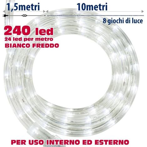 Tube Lumineux De Noël 10 Mètres Led Blanc Froid Avec Contrôleur 8 Fonctions (1/3)
