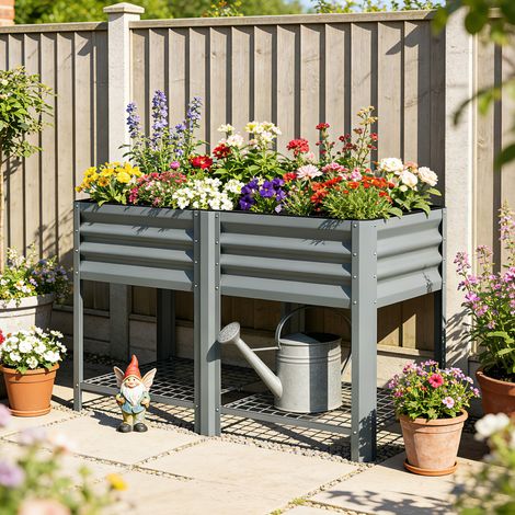 Huerto Urbano Elevado con Estante Inferior Mesa de Cultivo de Metal Galvanizado con Forro 120x55x80 cm Gris Plateado (1/5)
