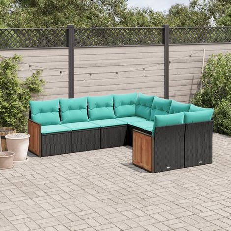 vidaXL Salon de jardin 8 pcs avec coussins noir résine tressée (1/5)