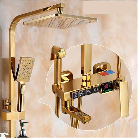 Ensemble de douche mitigeur thermostatique intelli Ensemble de douche en or salle de bain thermostatique système de douche numérique montage mural mélangeur chaud et froid robinet de bain intelligent (1/5)