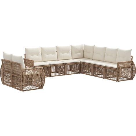 Gartensofa-set 9 pcs Beige und Cremeweiß Poly-Rattan vidaXL