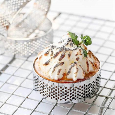 Runder Tartering, französische Dessertform aus Edelstahl mit Perforation für Obstkuchen, Quiche, Kuchen, Mousse, Küchenbackform-2pcs-6cm