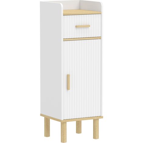 Mobile da Bagno 32,5x29,5x91 cm Stretto con Mensola Regolabile in Legno Bianco (1/5)