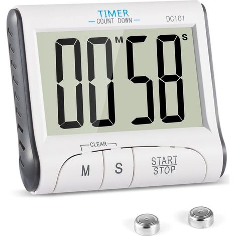 Minuteur de cuisine électronique magnétique numérique 24 h avec alarme sonore, écran LCD et support magnétique - Blanc (1/5)