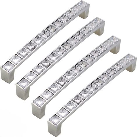 Set aus 4 dekorativen U-förmigen Griffen (5-Zoll-Mittelloch) aus Diamantkristall und Strasssteinen für Schrank, Schublade, Kommode usw.