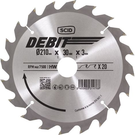 Lame au carbure pour scie circulaire SCID - Epaisseur 3 mm - 20 dents - Diamètre 210 mm - Alésage 30 mm (1/3)