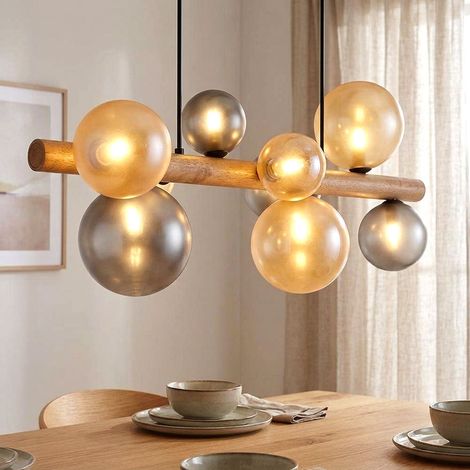 LED Hängelampe Pendelleuchte Holz Höhenverstellbar Schwarz 9-Flammig H 150 cm (1/5)