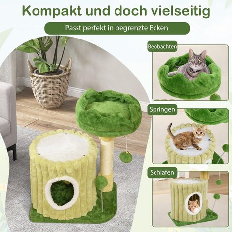 Kratzbaum klein katzenbaum mit plattform sisal kratzsaule katzenhohle 2 ballen grun