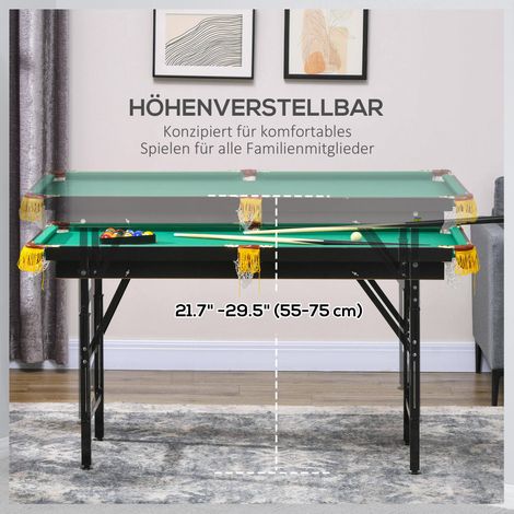Table de billard pliante ajustable en hauteur avec triangle, 2 queues et 16 billes vertes