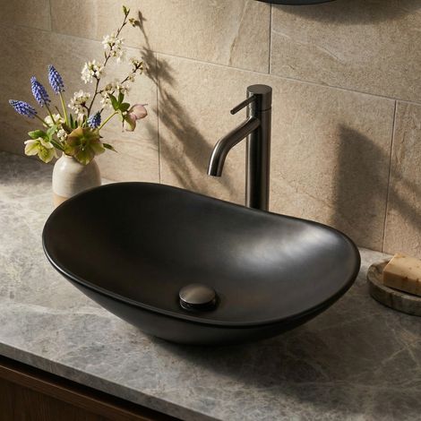 Swiss Aqua Technologies Set lavabo freestanding Infinitio 61,5x36 cm + scarico, nero opaco (SATINF61536BKM-SETBP)