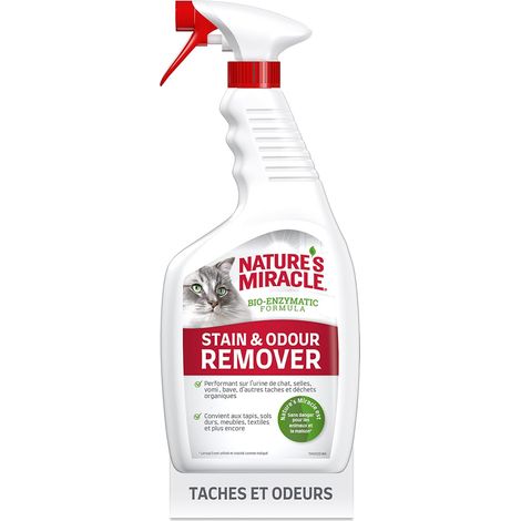 Nature’s Miracle Stain & Odour Remover - Spray Eliminateur pour taches et odeurs organiques des chats - urine, excréments, vomis - Action Bio-Enzymatique - Multi-surfaces - Parfum Agrumes - 709 ml (1/5)