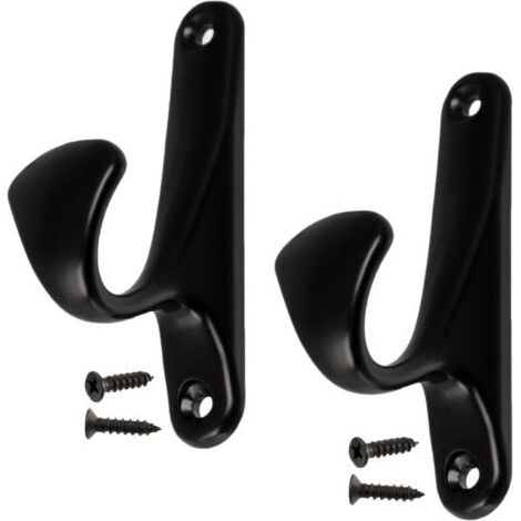 Lot de 2 Patères murales 90x25x47 mm - crochet/cintre porte-manteau chapeau peignoir salle de bain serviette douche WC buanderie - en métal - couleur noir (1/5)