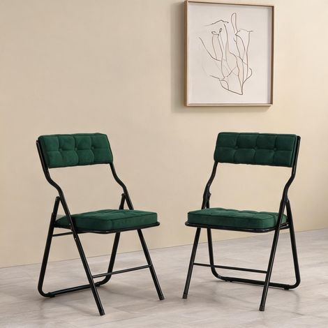 Lot de 2 chaises pliantes vertes avec coussin et dossier en acier (1/5)