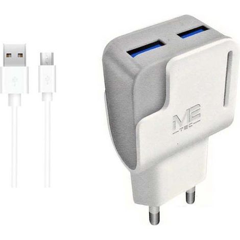 Chargeur micro USB - Chargeur double USB blanc avec câble micro USB de 100 cm - Compatible avec les téléphones et tablettes Android, Samsung et Huawei. (1/3)