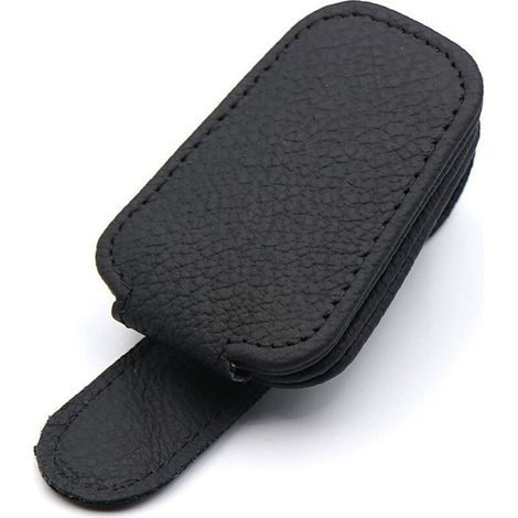 Lntyq 2 Pieces Door Glasses for Car in PU Leather, Magnetic Bracket Glasses for Car Sunshade Accessories, Pliers to Lens Auto, Pliers for Tickets and Cards (black) (1/5)