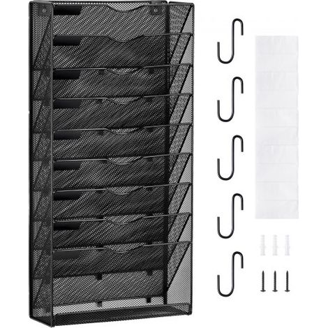 1 PCS Estante de Pared de Malla Metálica para Archivos de 10 Capas Carpeta de Almacenamiento de Documentos y Papel, Estante de Pared de Archivos con Etiqueta con Nombre para Oficina, Escuela (1/5)