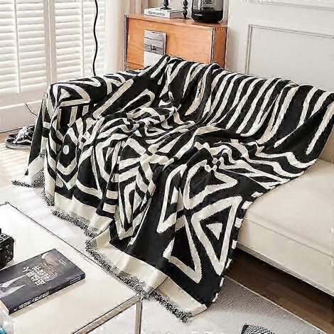 Housse de canapé géométrique bohème pour animaux de compagnie, pour canapé 2 places, réversible et lavable en chenille noire, pour chiens et chats, canapé d'angle en L, 180 cm (1/5)