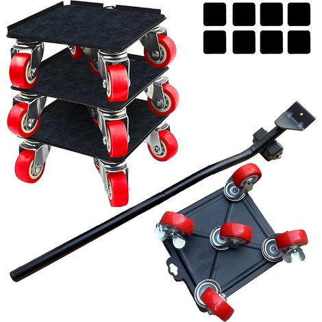 Lot de 4 roulettes pour meubles - En acier - Avec 5 roues - Pivotantes à 360 ° - Pour déplacer facilement les meubles - Charge maximale : 1500 lbs (carrés + 8 coussins) (1/5)