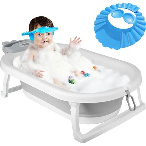 Baignoire Bébé Pliable XXL Avec Etagère De Bain Bebe Et Thermomètre Intégré Et Chapeau de bébé - Baignoire Enfant Avec Siege De Bain Pour Bebe (1/5)