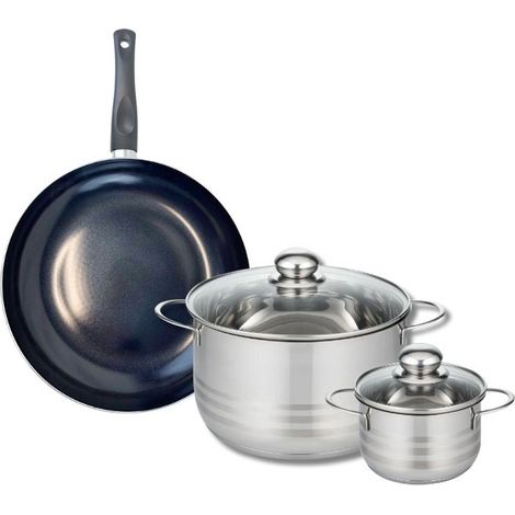 Ensemble de 1 Poêle de cuisson 24 cm et 2 faitouts 12 et 20 cm Elo Prima Brillant