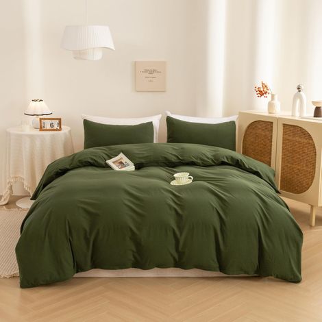 Parure de lit 3 pièces pour Grand lit, 100% Coton lavé, 1 Housse de Couette avec Fermeture éclair et 2 taies d'oreiller, Ultra Douce et Facile d'entretien, Respirante, Confortable, de Style (1/5)
