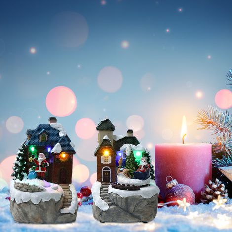 Décorations de Noël lumineuses rotatives avec musique, scène de neige, chalet, décoration intérieure en résine, Père Noël, ornements LED, cadeaux de Noël (1/5)