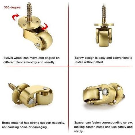 4pcs roulettes universelles laiton roues lourdes 360 degrés rotation mobilier roues (1/3)