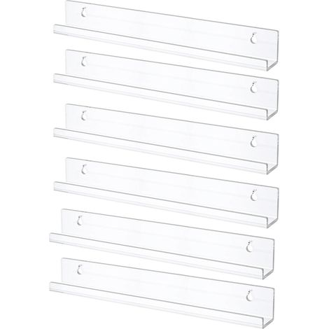 Estantes flotantes para discos de vinilo, juego de 6 estantes de pared de acrílico transparente de 38 cm, decoración para libros, fotos y maquillaje, dormitorio, sala de estar, baño, almacenamiento y 