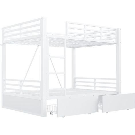 Litera de metal 140 x 200 cm con cajones, escalera y barandillas de seguridad, blanco (1/5)