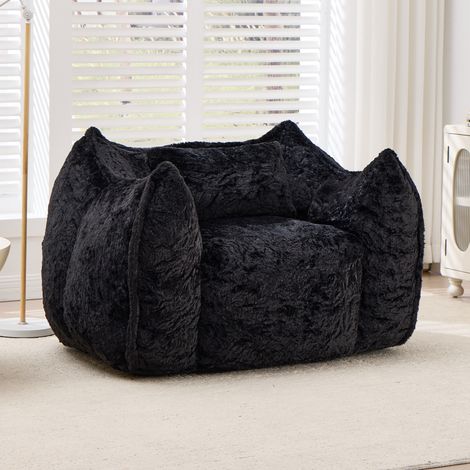 Riesensessel-Pouf mit Kissen, schwarzem Kunstfell, 123 x 97 x 73 cm, OKMYHOME (1/5)